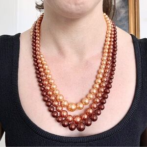 Vintage Flapper Copper Multi-Strand Pearl Beaded Necklace Costume 1920 Old Money